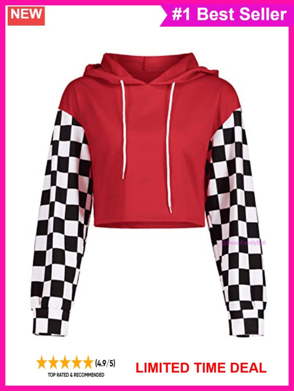 Women's Cropped Hoodie Plaid Long Sleeve Drawstring Raw Hem Sweatshirt